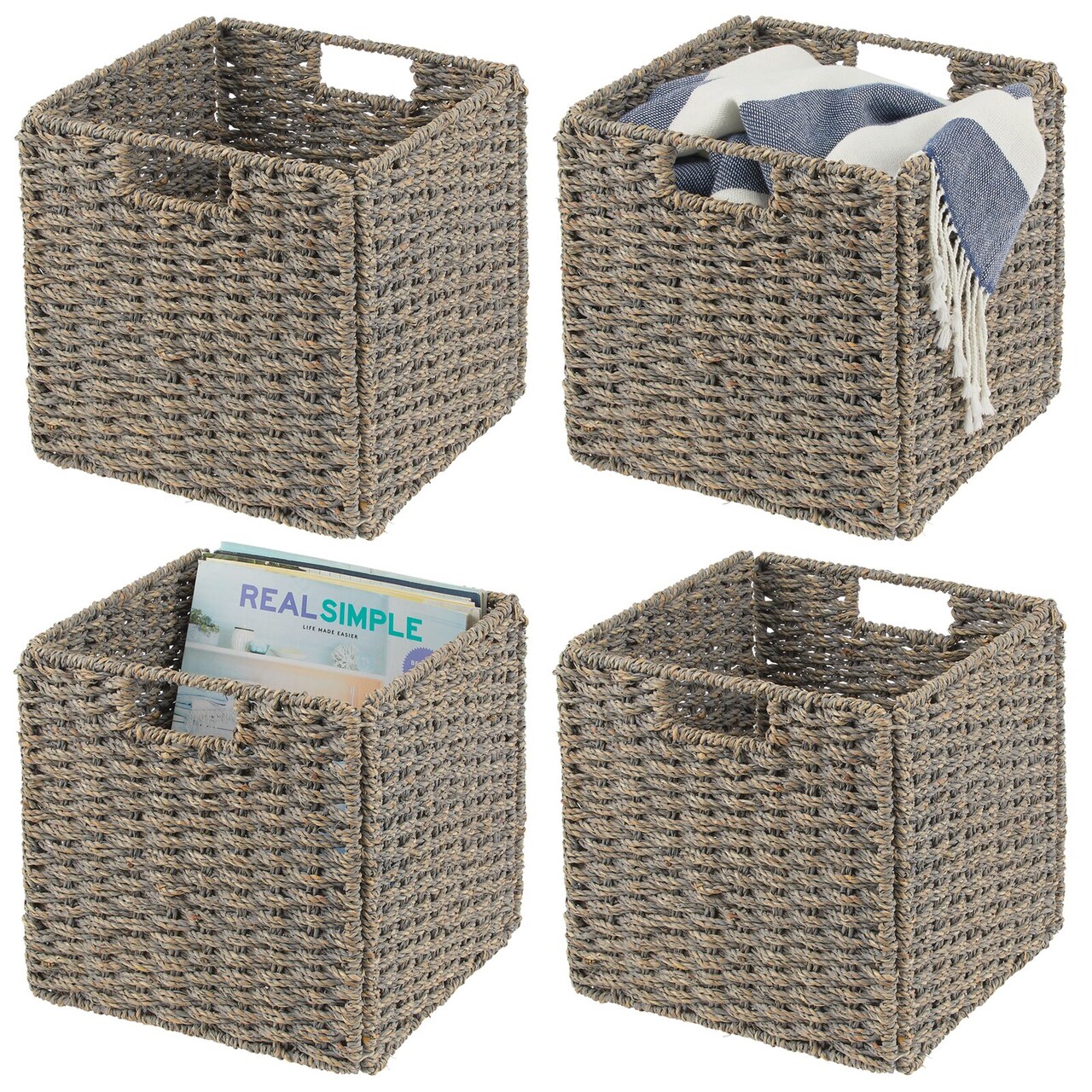 mDesign Woven Seagrass Home Storage Basket for Cube Furniture